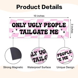 Only Ugly People Tailgate Me Magnet or Sticker, Funny Reusable Tailgating Warning Car Accessories, Pink Checkerboard Car Magnets for Bumper Locker Fridge, Sarcastic Quote Sign for Driver