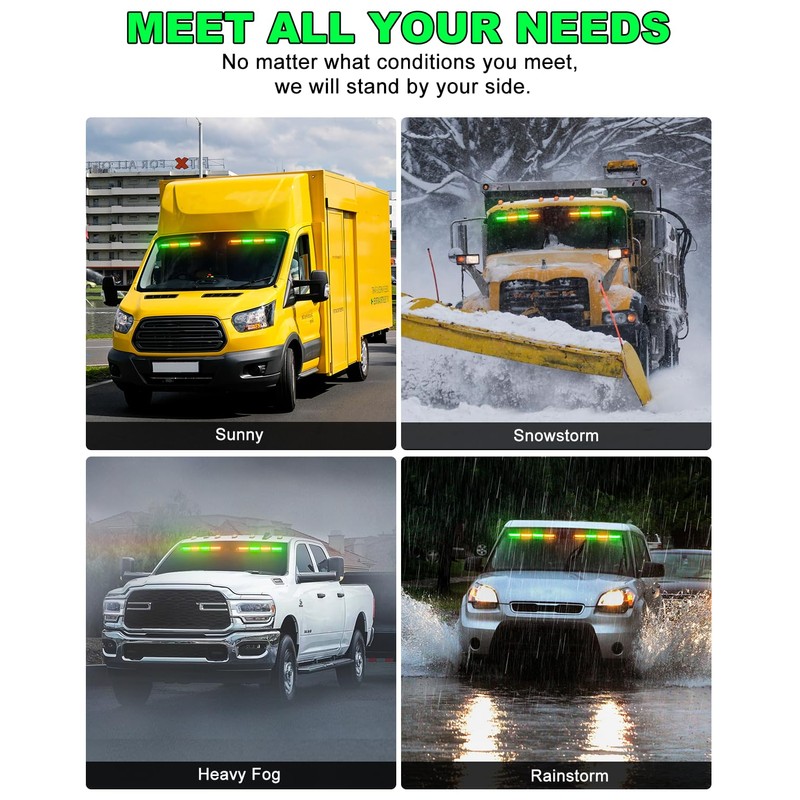 HLAUTO 6Z4J Emergency Dash Strobe Lights: 2x16.8 inch Green Amber