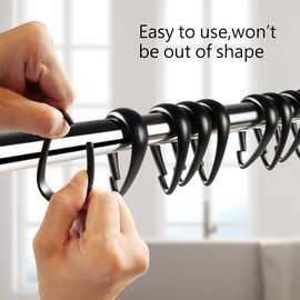 Top-spring Shower Curtain Hooks Black Plastic Shower Curtain Rings, Drop Shaped Shower Hooks for Curtain Bathroom Shower Rod - Set of 12