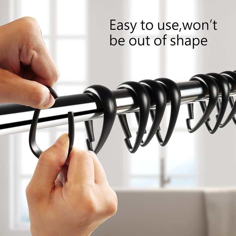 Top-spring Shower Curtain Hooks Black Plastic Shower Curtain Rings, Drop