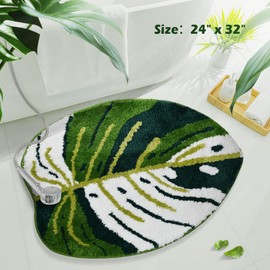 Baahrnom Bathroom Rugs 17" x 24" Extra Soft Green Small Bath Mat Non Slip Machine Washable 3D Tufted Cute Leaf Rug Durable and Super Absorbent