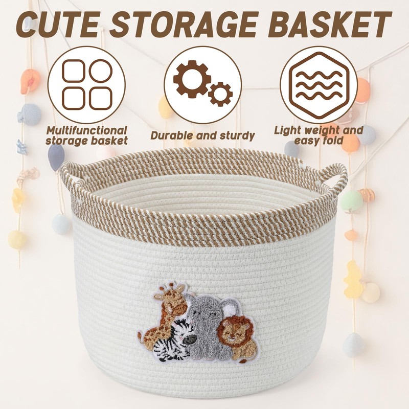 Domensi Woodland Animal Toy Basket 15"x11" Large Animal Storage Basket