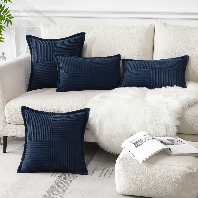 Artscope Corduroy Cushion Covers Pack of 2 Modern Patchwork Throw
