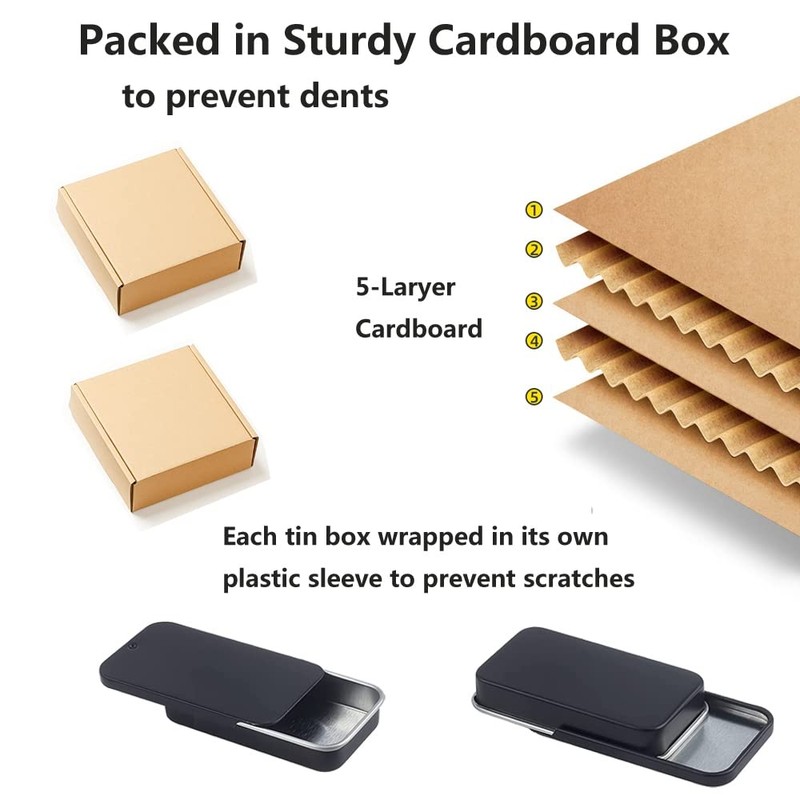 Gere 6 Pack Metal Rectangular Sliding Lid Tin Boxes Black,