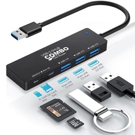 5-Ports USB 3.0 Hub for Laptop, DUOYHIEL USB Multiport Hub with SD Micro SD Card Reader, USB Splitter Adapter for 2 Camera Memory Card Read and 3 USB Ports for PC Desktop/MacBook/Keyboard etc(6 inch)