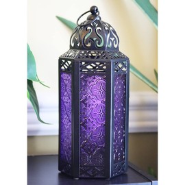 Vela Lanterns Portavelas Decorativo marroqui Faroles, Cristal Morado, Mediano