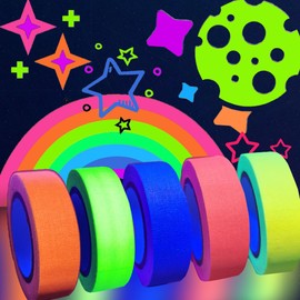 SWRT Neon Gaffer Cloth UV Blacklight Tape for Party Supplies, 5 Rolls Multi-Color UV Fluorescent Glow in The Dark Tape for Party Decoration, Dance Floors, UV Party (0.6 inch x 16.5 feet)