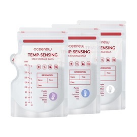 Oceenew 120 Pcs Breastmilk Storage Bags 8 Oz, Temp-Sensing BPA Free Milk Storage Bags with Pour Spout for Breastfeeding, Self-Standing or Flat Pre-sterilised Bag, Space Saving for Fridge or Freezer