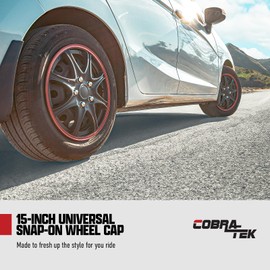 Cobra-Tek Set of 4 Hubcaps Wheel Cover JDM Black Red Universal, Fits Steel Wheels, Tapas para Rines, (15” inch R15), Fits Toyota Corolla Honda Civic Nissan Altima Sentra Chevy Mazda Dodge Ford
