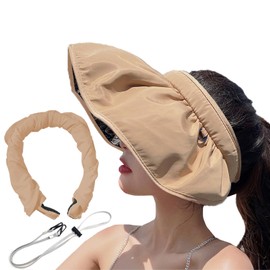LDFAWJM New Women's Sun Hat Shell Sun Visor Hat Foldable Wide Brim Beach Sun UV Visor Protection Breathable Adjustable Summer Hat(Khaki)