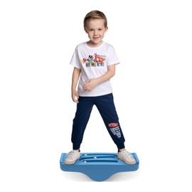 Kids Rocking Seesaw Balance Board with 5 Wooden Balls Sensory Training Rocking Board Balance Training Equipment Children Indoor Outdoor Activity Toy (Blue)