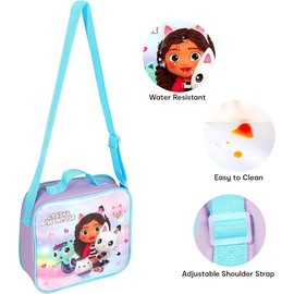 TDL Gabby’s Dollhouse Lunch Bag – Insulated Kids Lunch Box with Shoulder Strap – 19.5cm x 8cm x 24cm