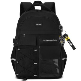 Backpack for School Teens Boys and Girls，Black Backpack for Men and Women，College Bookbag with USB Charging Port，Travel Laptop Back Pack for Middle and High School Work