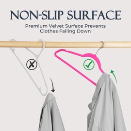 HOUSE DAY Rosy Red Velvet Hangers 60 Pack, Non Slip Clothes Felt Hanger Heavy Duty for Coat, Premium Slim Space Saving Suit Hangers for Closet Organizer, 360° Rotating Silver Hook