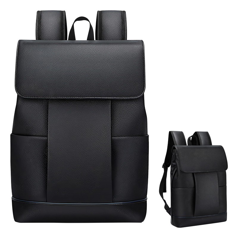 Amexo Backpack for Men Women PU Leather Daypack Black Extra