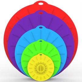 Silicone lids for pots and pans, 5 pack universal silicone food lids, reusable, Heat Resistant Food Suction Lids fits Cups, Bowls, Plates, Skillets, microwave lid, Stove Top, Oven, Fridge, Dishwasher