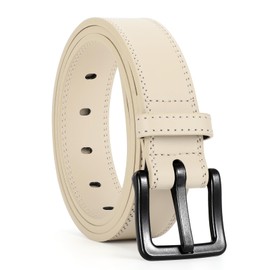 WHIPPY Men's Leather Belt for Jeans, Adjustable Outdoor Leather Belt, Unisex Work Belt with Black Plastic Buckle, G-beige