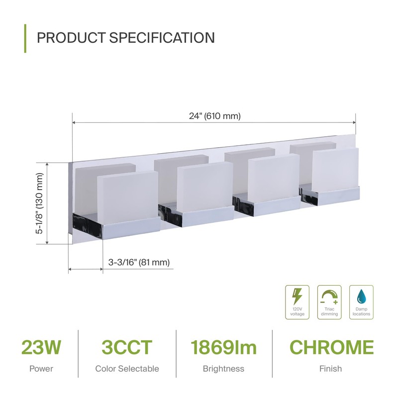 ASD 4 Light 24 Inch LED Bathroom Vanity Light -
