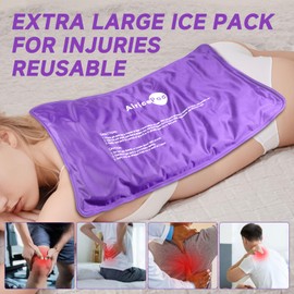 Extra Large Gel Flexible Back Ice Packs for Injuries Reusable, 11”x 20” Cold Compress Therapy Wrap for Knee Leg Neck Shoulder Hip Back Pain Relief, Swelling, Bruises, Surgery, Purple