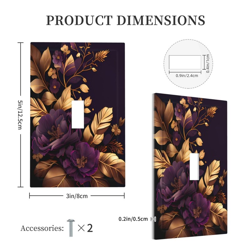 Purple Flower Floral Gold Leaves Light Switch Cover Decorative