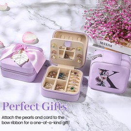AYGXU Initial Travel Jewelry Case, Organizer, Small Box - Birthday, Graduation, Bridesmaid, Teacher Gifts for Women, Teen Girls - Essentials, Initial K
