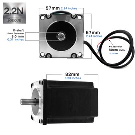 SOULUCK Nema 23 Stepper Motor 57x57x82mm Body 1.8 Stepper Angle 3.0A,Torque 2.2N,2 Phase 4-Lead with 80cm Cable for 3D Printer, CNC Machine and Robotics