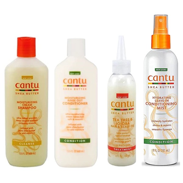 Cantu Shea Butter Moisturizing Shampoo + Conditioner +Leave In Conditioning Mist + Hair & Scalp Oil"Set"
