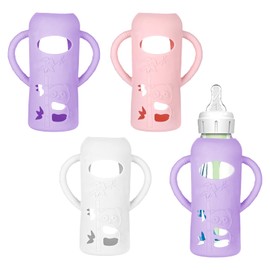 3Pcs Silicone Sleeves for Dr Brown Glass Bottles, Compatible with Glass Dr Brown Bottles Holder for Baby with Grip Handles, Anti Breakage Durable Glass Baby Bottles Holder 8Oz
