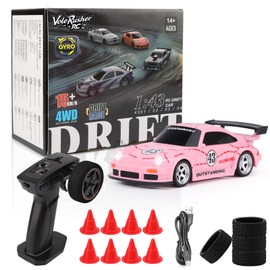 VoleRusher RC [2025 New Upgrade 1/43 Scale Mini RC Drift Car with Gyroscope, Toys for Age 8-14 Old Birthday Gifts Micro Small with Full Proportional RTR 2.4GHz Remote 2 Tire Sets 8 Cones - Pink