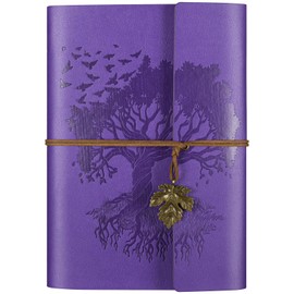 Leather Journal Notebook, Travel Journal with 2 Pockets, Vintage Refillable Journal for Writing, Diary Journal for Women, Men, Girls and Boys, 100GSM Blank Paper, 160 Pages (Purple A5 16.5 x 23.4cm)