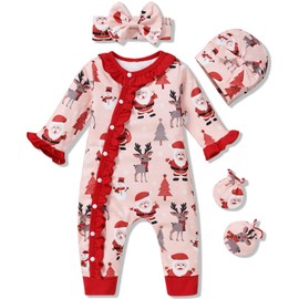 Aalizzwell Preemie Baby Girls Christmas Romper Infant Winter Clothes Premature Coming Home Outfit Xmas Clothing