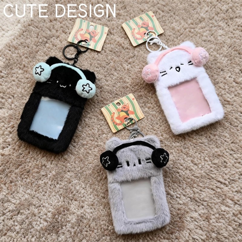 Cat Photocard Holder with Clear Window - Plush Kitten Badge