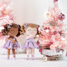 Gloveleya Baby Dolls Soft Snuggly Curly Hair Ballerina Doll First Baby Girl Gifts Plush Tanned Ballet Doll with Lace Mesh Dress Purple 14inches Ballerina Series