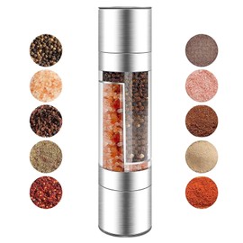 KINTEGOOD 2 in 1 Stainless Steel Salt and Pepper Grinder Set, Double Head Salt and Pepper Grinder, Manual Salt and Pepper Mill Grinder Salt Grinder Refillable, Sea Salt Grinder Salt Pepper Grinder