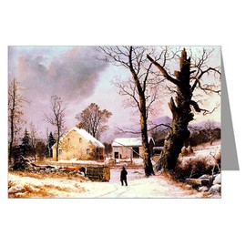 Single Currier and Ives Winter Holiday G.H.Durrie, Winter in New England 1852 Christmas Greeting Card