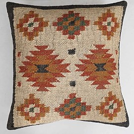 Radharani Arts Indian Handwoven Kilim Pillow Cover 18x18 Square Indian Outdoor Cushions Cover Decorative Throw Pillow Cases Jute Wool Cushion Cover Boho Pillow Shams for Home Decor (Coffee Mix)