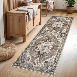 Washable Kitchen Runner Rug - 2x6 Hallway Rug Distressed Mats Non-Slip Soft Room Floor Carpet for Dining Room (Beige,2x6)