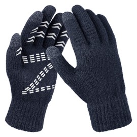 OZERO Winter Thermal Gloves for Men Women Touch screen Warm Knit Gloves, Cold Weather Black Thermal Warm Knitted Gloves for Cycling, Running - Navy Blue