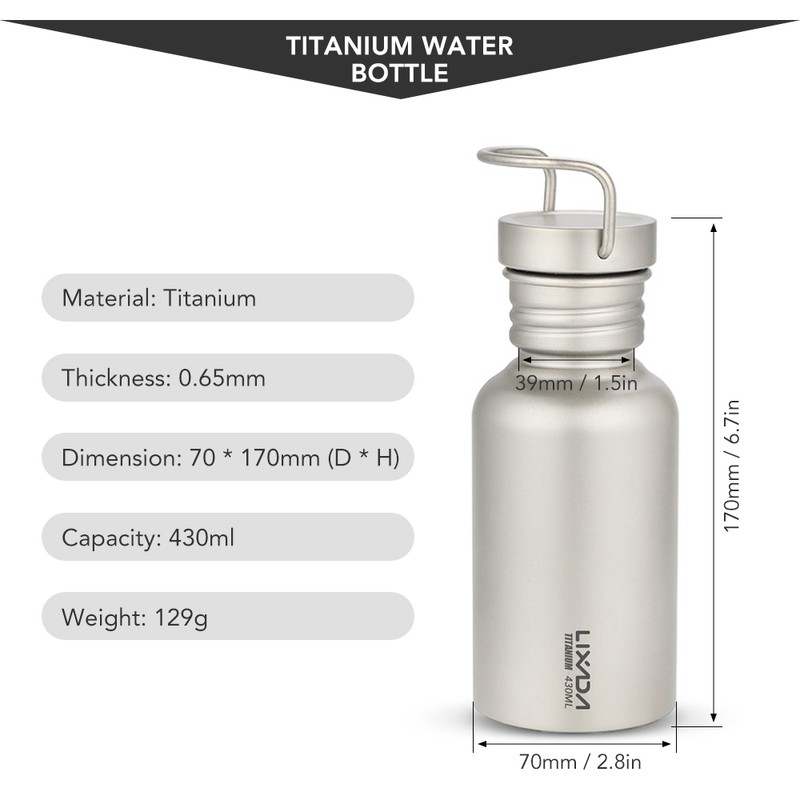 Lixada 430ml Leakproof Titanium Bottle Ultralight Outdoor Camping Cycle Hiking