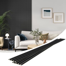 8 Pack Slat Wall Panels, WPC Soundproof 3D Wall Panel for Interior Wall Decor, 96 x 6 in (Black)