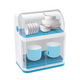 kunghei-2 Teirs Dish Rack and Drainboard Set with Clear Lid, 2 Tier Large Dish Drying Rack, Utensil Holder for Kitchen Counter, Kitchen Gadgets and Kitchen Organization