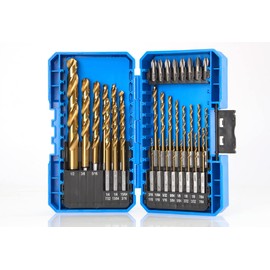 amoolo Impact Drill Bit Set, 33pcs Titanium HSS Twist Hex Shank Drill Bit Set for Metal, Steel, Wood, Plastic, Quick Change Design Plus 8pcs PH2 Short bits (1/16''-1/2'')