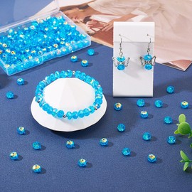 FASHEWELRY 200 Pcs Sparkle Faceted Glass Beads Bulk Loose Spacers 8 mm Rondelle Sky Blue Briolette Crystal Beads for Jewelry Making Bracelets Necklaces Earrings DIY Crafts