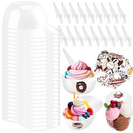 MEEZY 50Pack Baseball Helmet Ice Cream Bowls with Spoons Set, 8oz Reusable Baseball Cap Snack Dessert Cup Bowls Baseball Party Favors for Kids Sports Birthday Party Supplies (White)