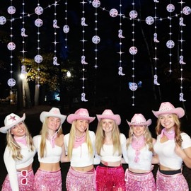 52FT Cowgirl Bachelorette Party Decorations Iridescent Cow Boot Disco Ball Garlands Hanging Decor for Lets Go Girls Birthday Photo Booth, Last Rodeo Backdrop, Nashville, Cow Rodeo Theme, Space Cowboy