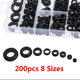 LTKJ 200pcs Black Rubber Grommet Assortment Set Harness Grommet Electrical Wire Gasket - 1/8", 3/16", 1/4", 5/16", 3/8", 1/2", 5/8",3/4"