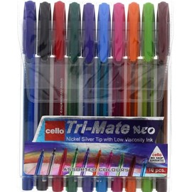 Cello Original Tri-Mate Triangular Barrel Ballpoint Pen Medium Point Biro (1.0mm) (Assorted, Pack of 10)
