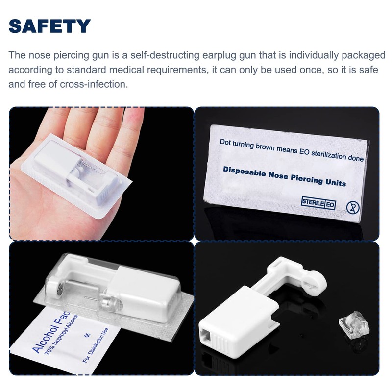 4-Pack Disposable Self Piercing Kit with Built-in Nose Studs, Very