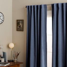 TOWN & COUNTRY LUXE Davos Solid Linen Texture Indoor Curtains, 100% Blackout with Energy Efficient Lining, Back Tab/Rod Pocket Top, 2-Pack Set, Navy Blue, 50"x96"