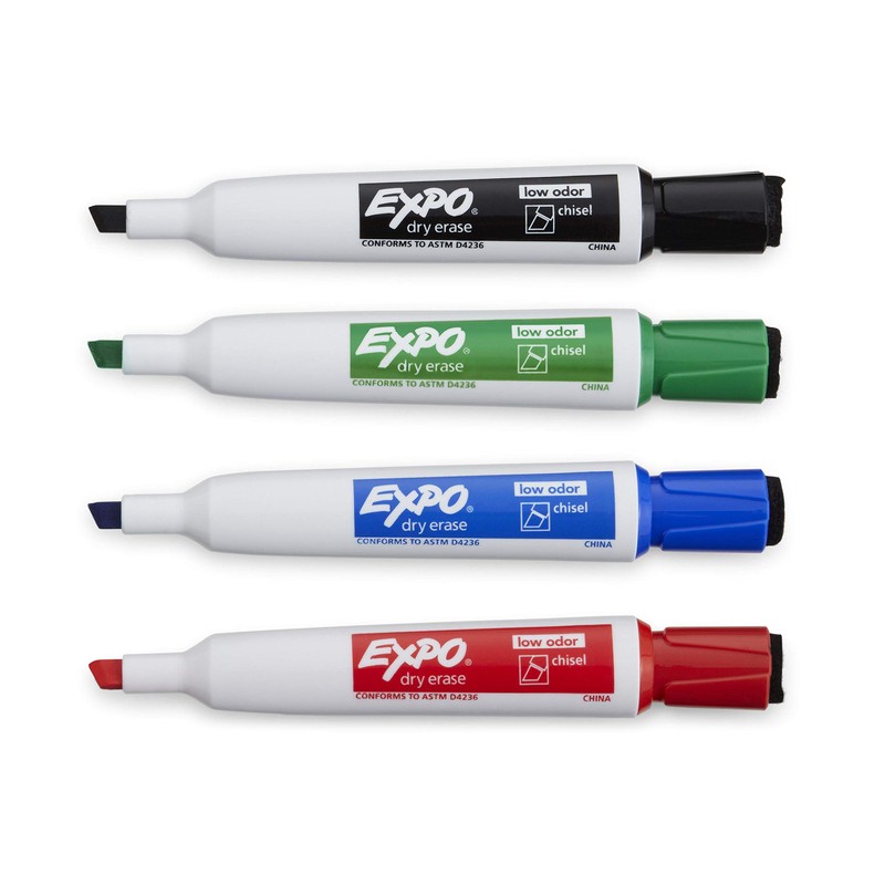 EXPO 1944728 Magnetic Dry Erase Markers with Eraser, Chisel Tip,